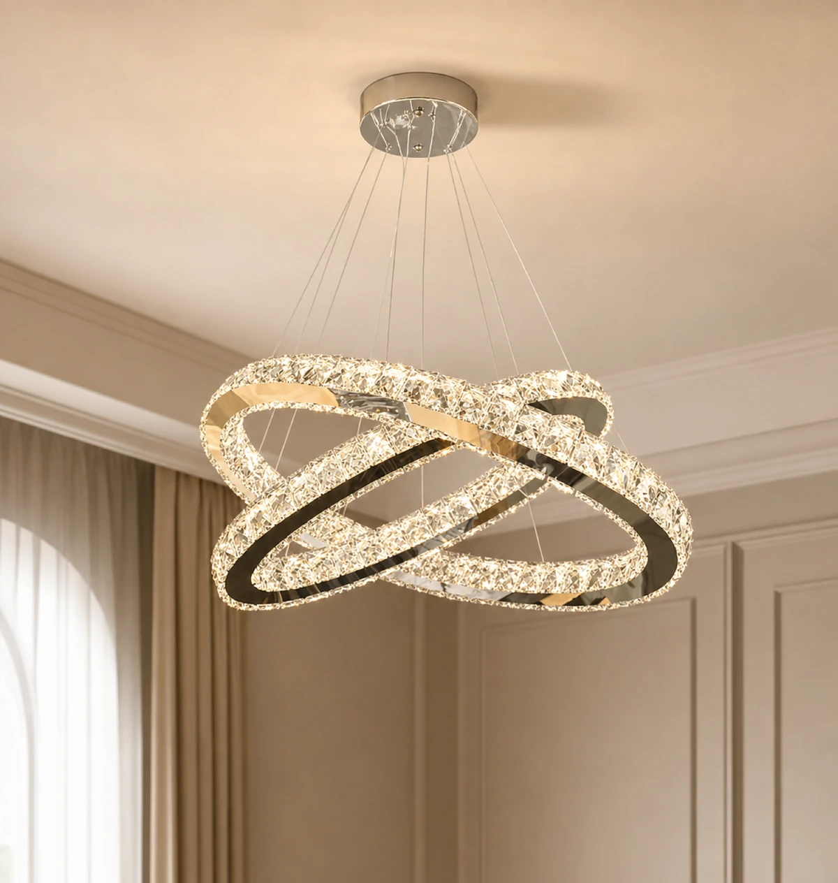 2 Ring Crystal Chandelier with Moon