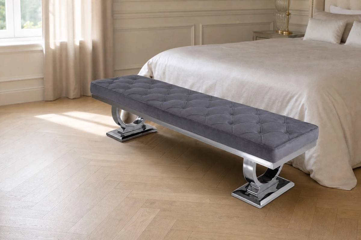 Ariana Velvet Bench Dark Grey