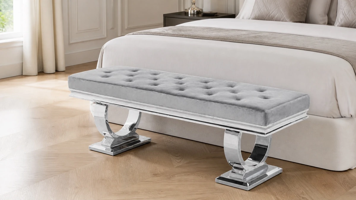 Ariana Velvet Bench Light Grey