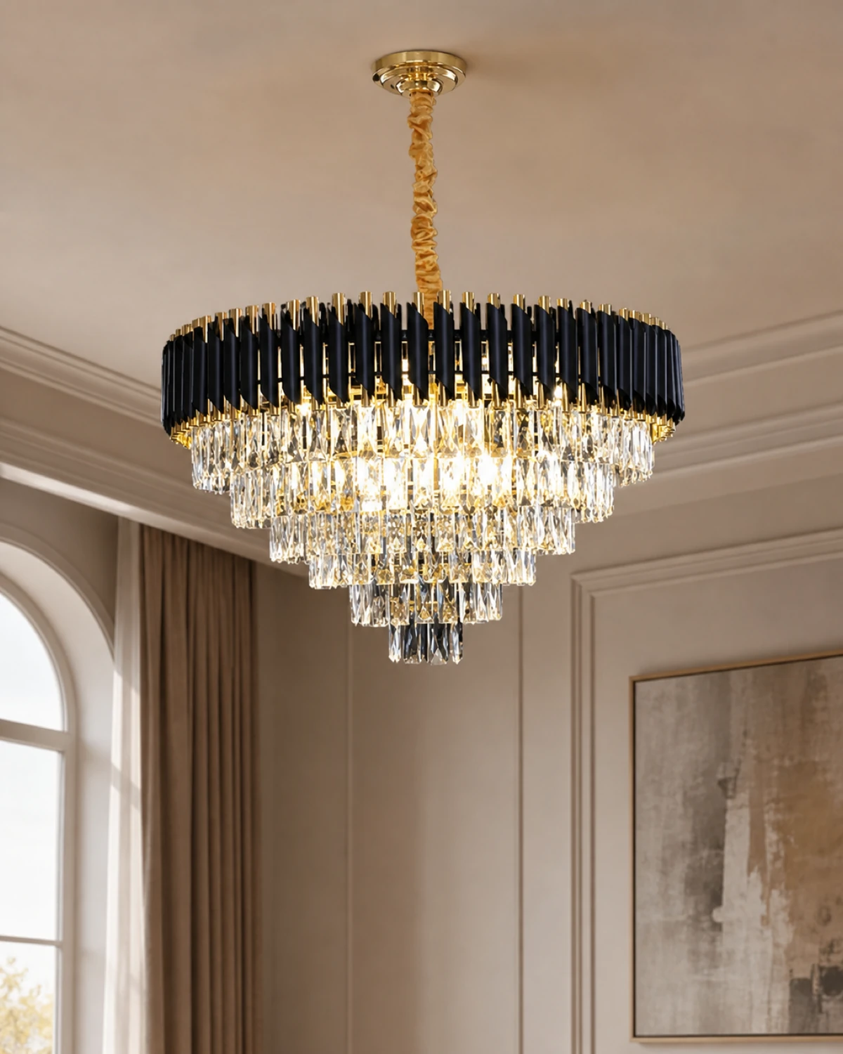 Black and Gold Crystal Cone Chandelier 80cm
