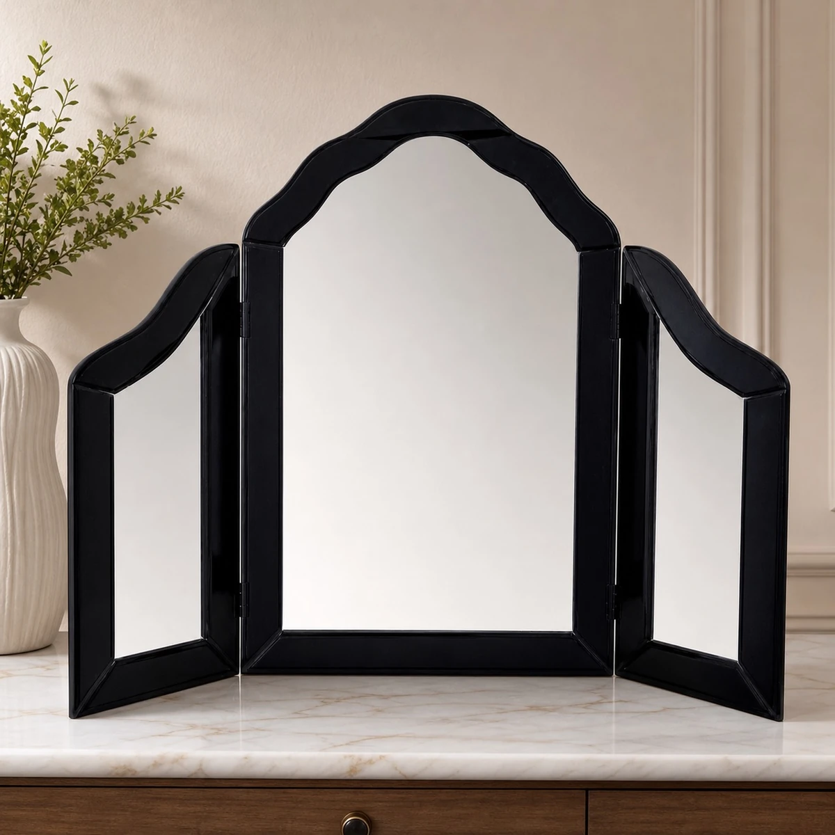Black Tri-Fold Vanity Mirror