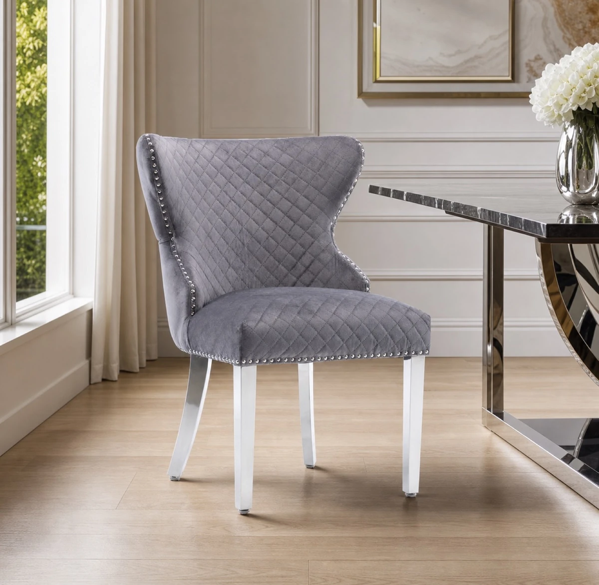 Chunky Velvet Dining Chair with Lion Knocker
