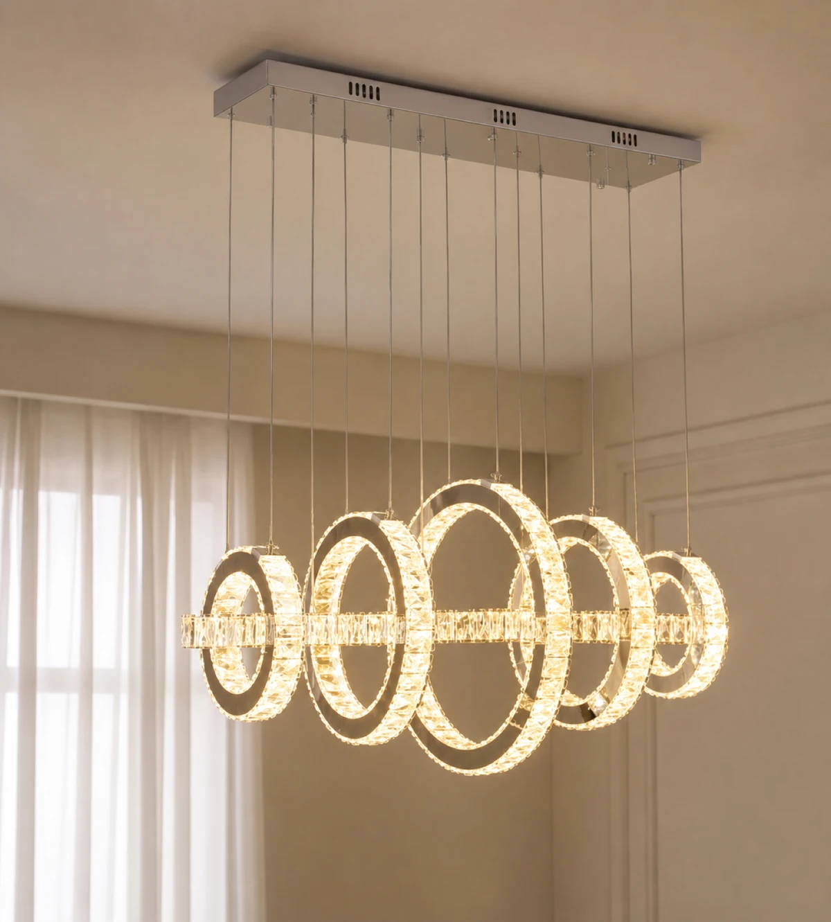 Crystal 3 Ring Linear Pendant 100cm