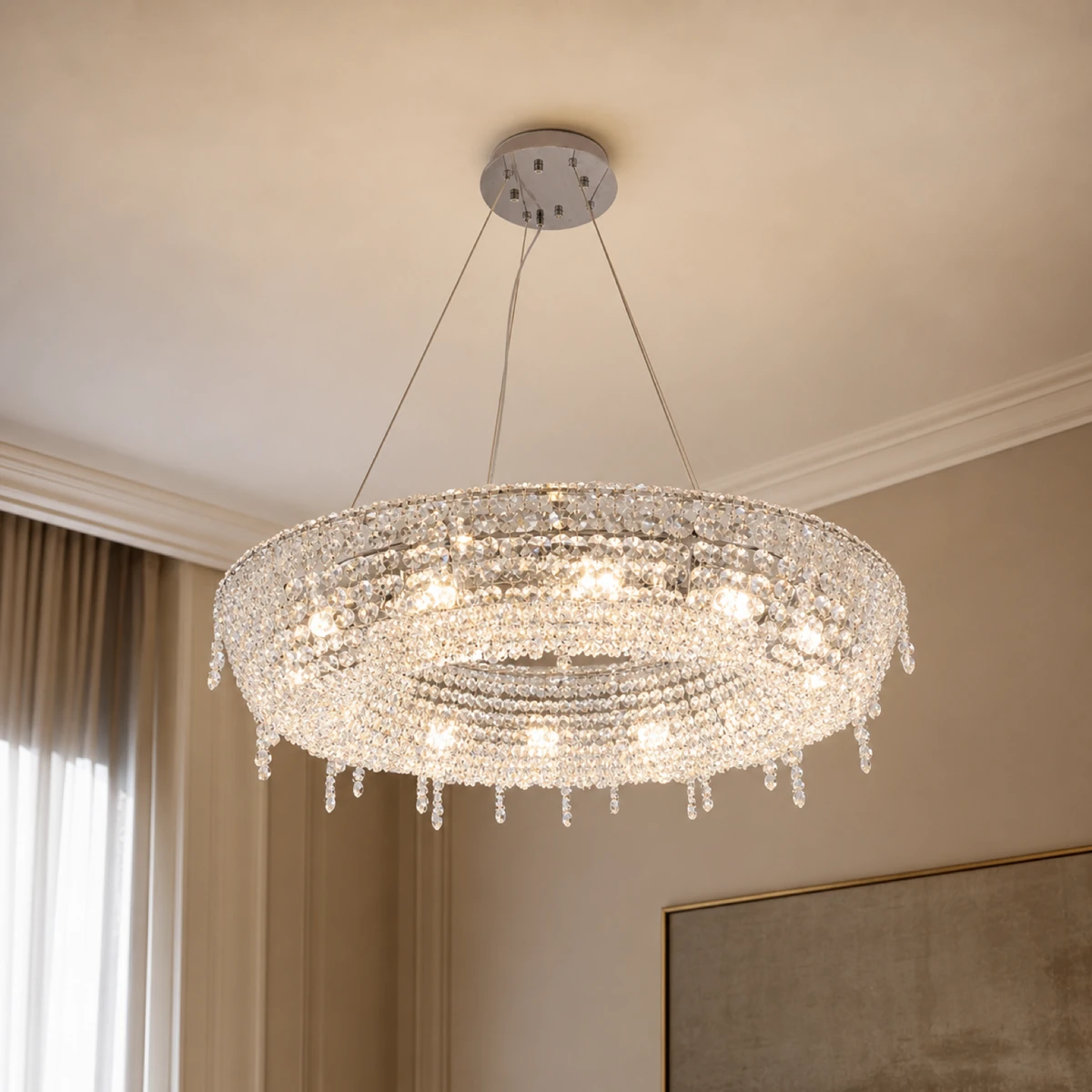 Crystal Droplet Ring Chandelier 80cm