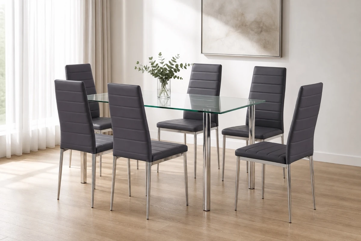 Dark Grey PU Leather Dining Chairs, Set of 6