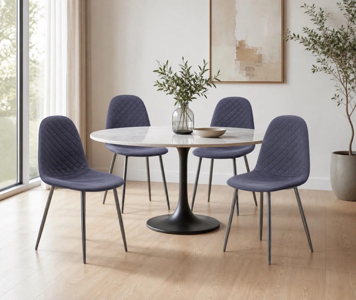 Dark Grey Velvet Dining Chairs, Set of 4