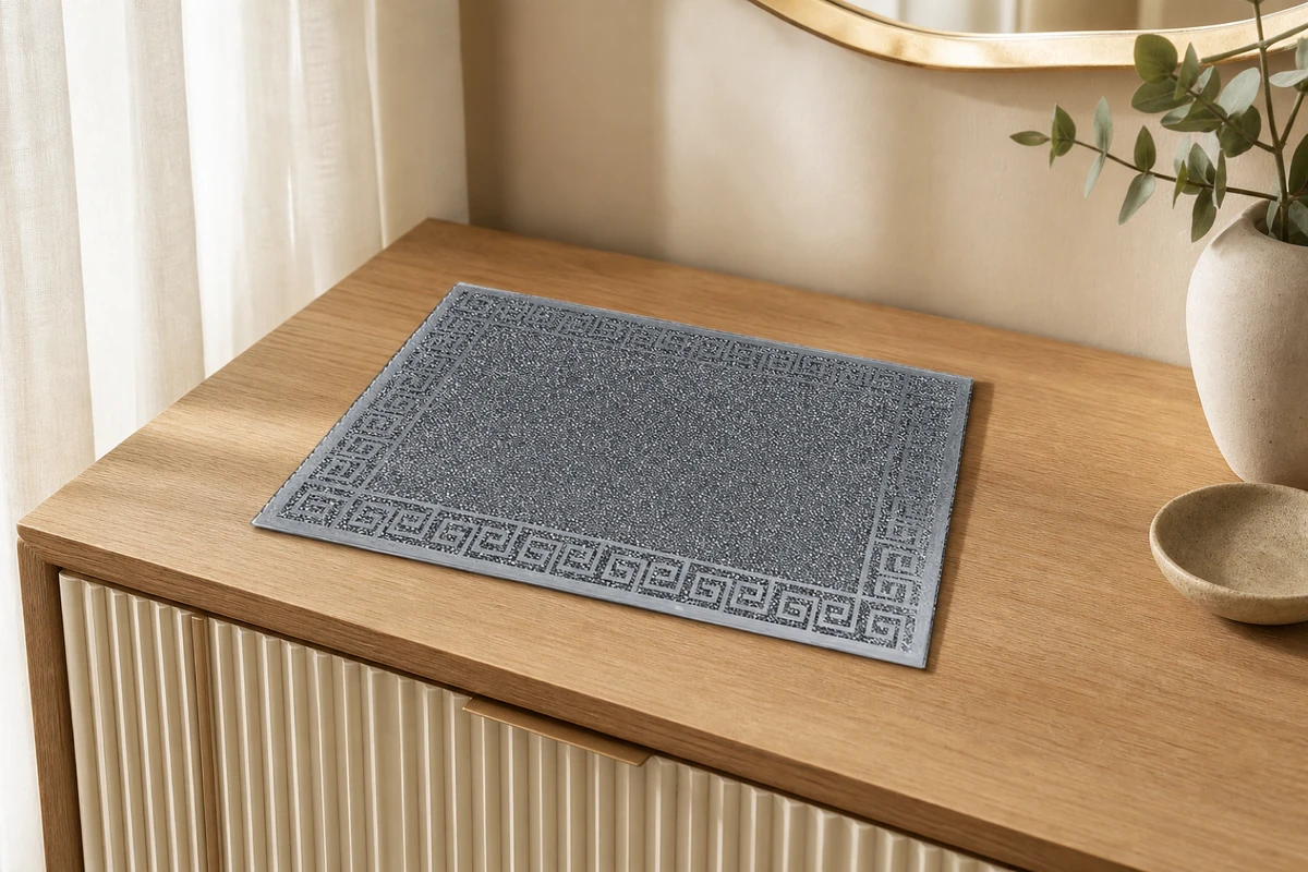 Diamond Crush Glass Tray with Geometric Border