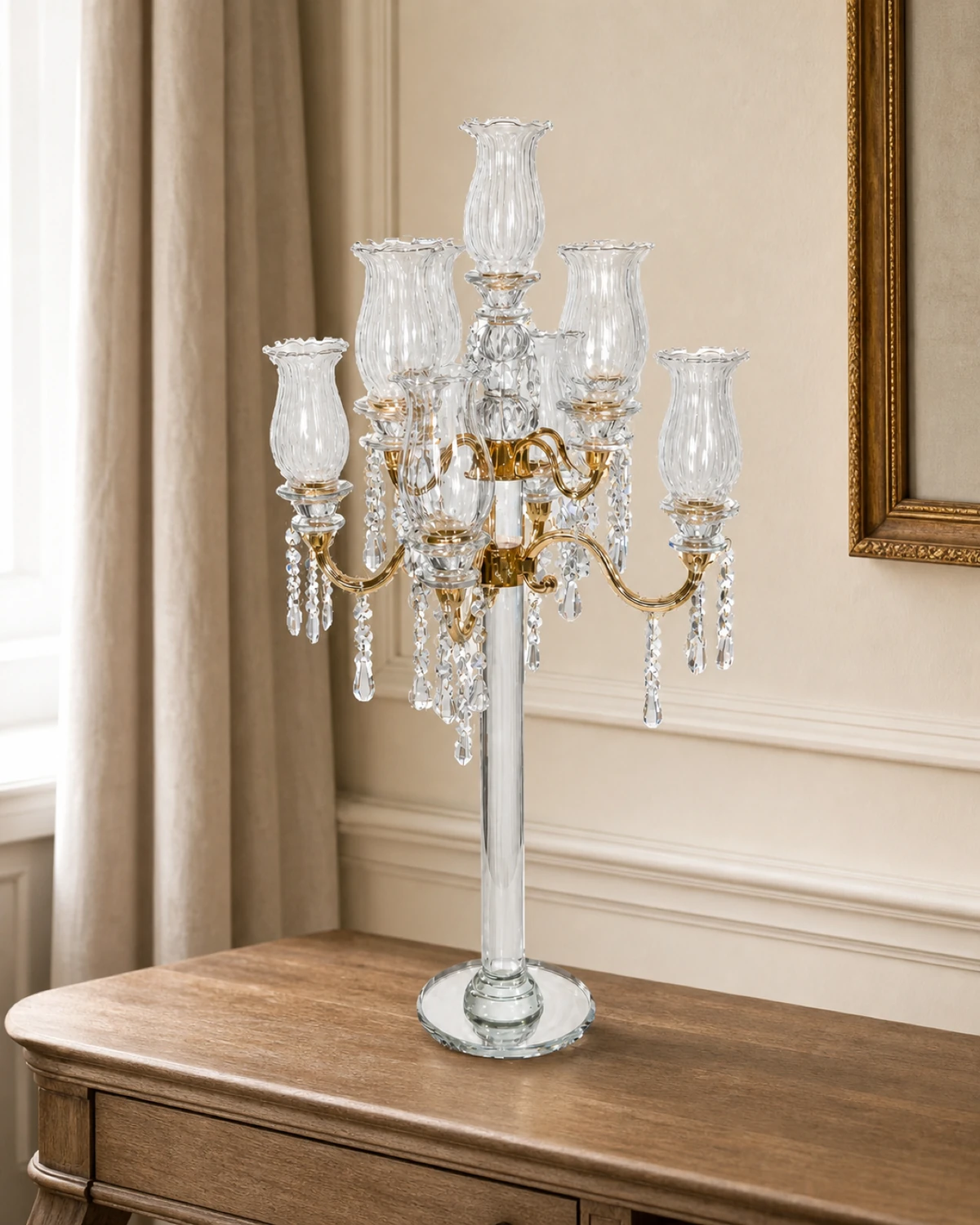 Glass Candelabra with Gold Arms