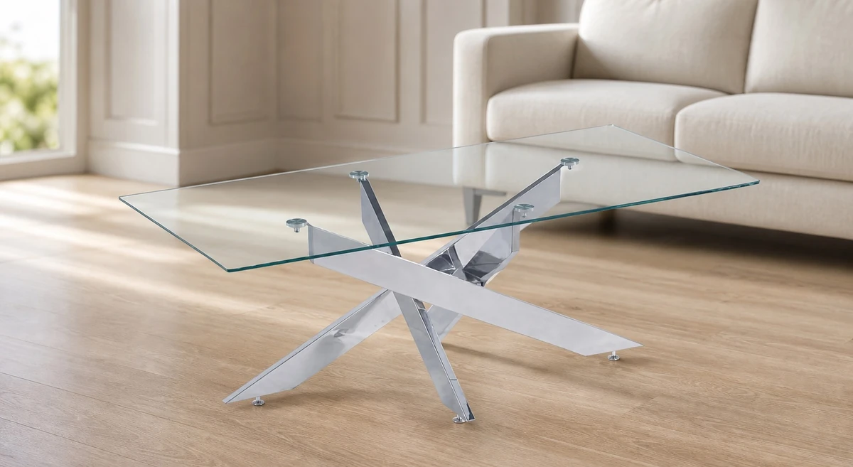 Glass Top Coffee Table with Crossed Legs