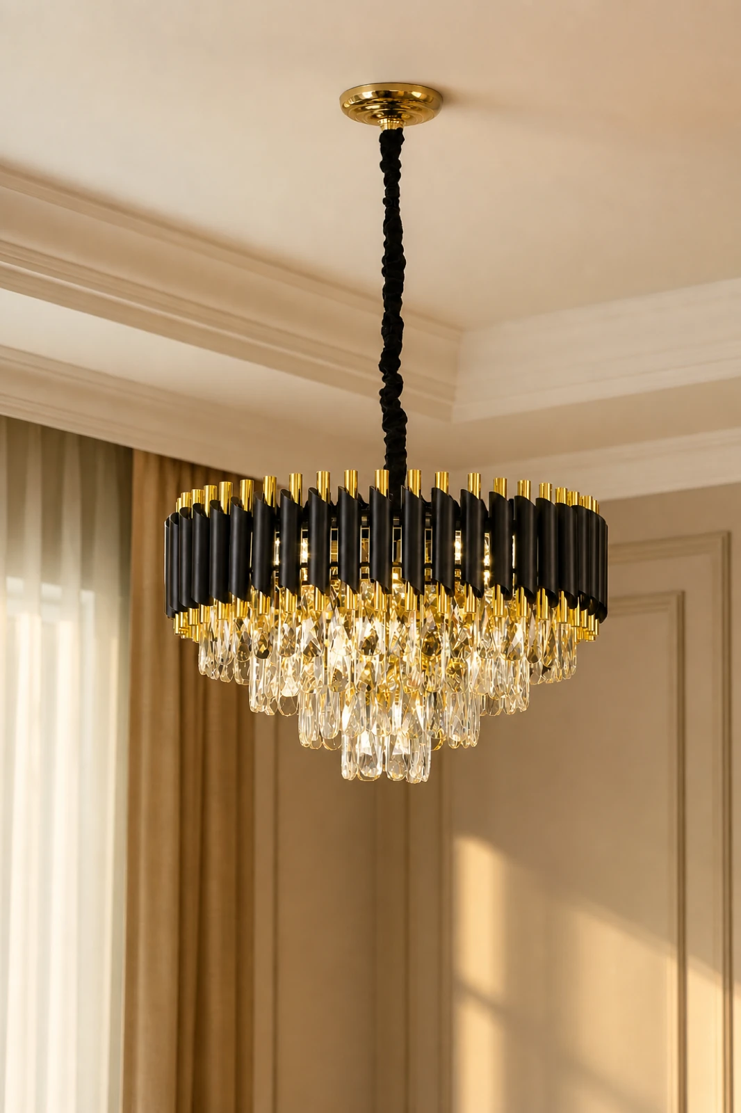 Gold and Black Tiered Crystal Chandelier 40cm