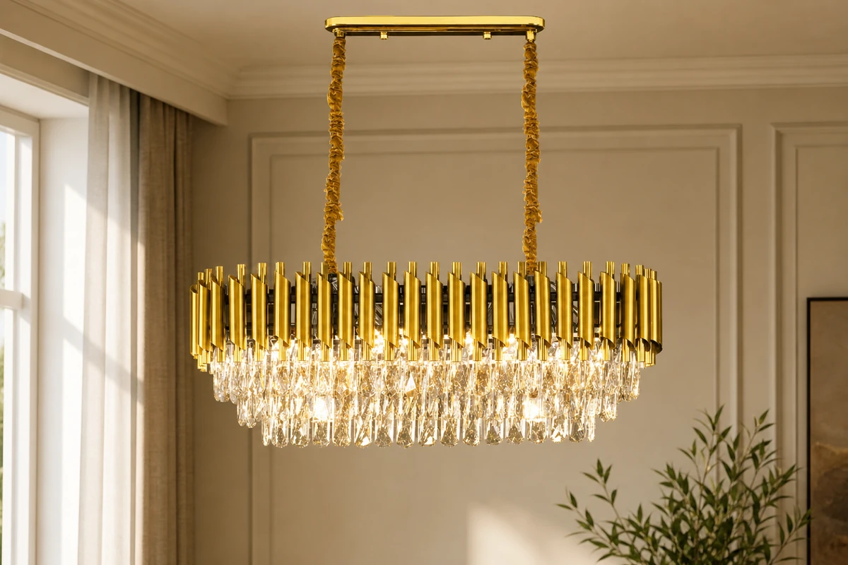 Gold Rectangular Crystal Chandelier 80cm