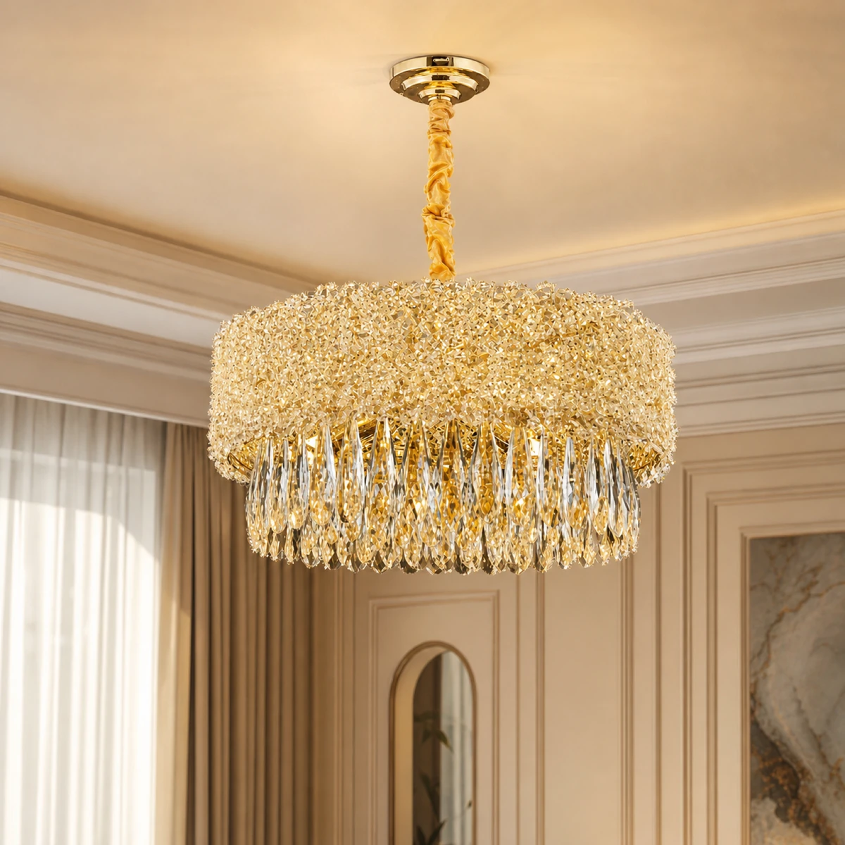 Gold Ribbon Crystal Chandelier 50cm