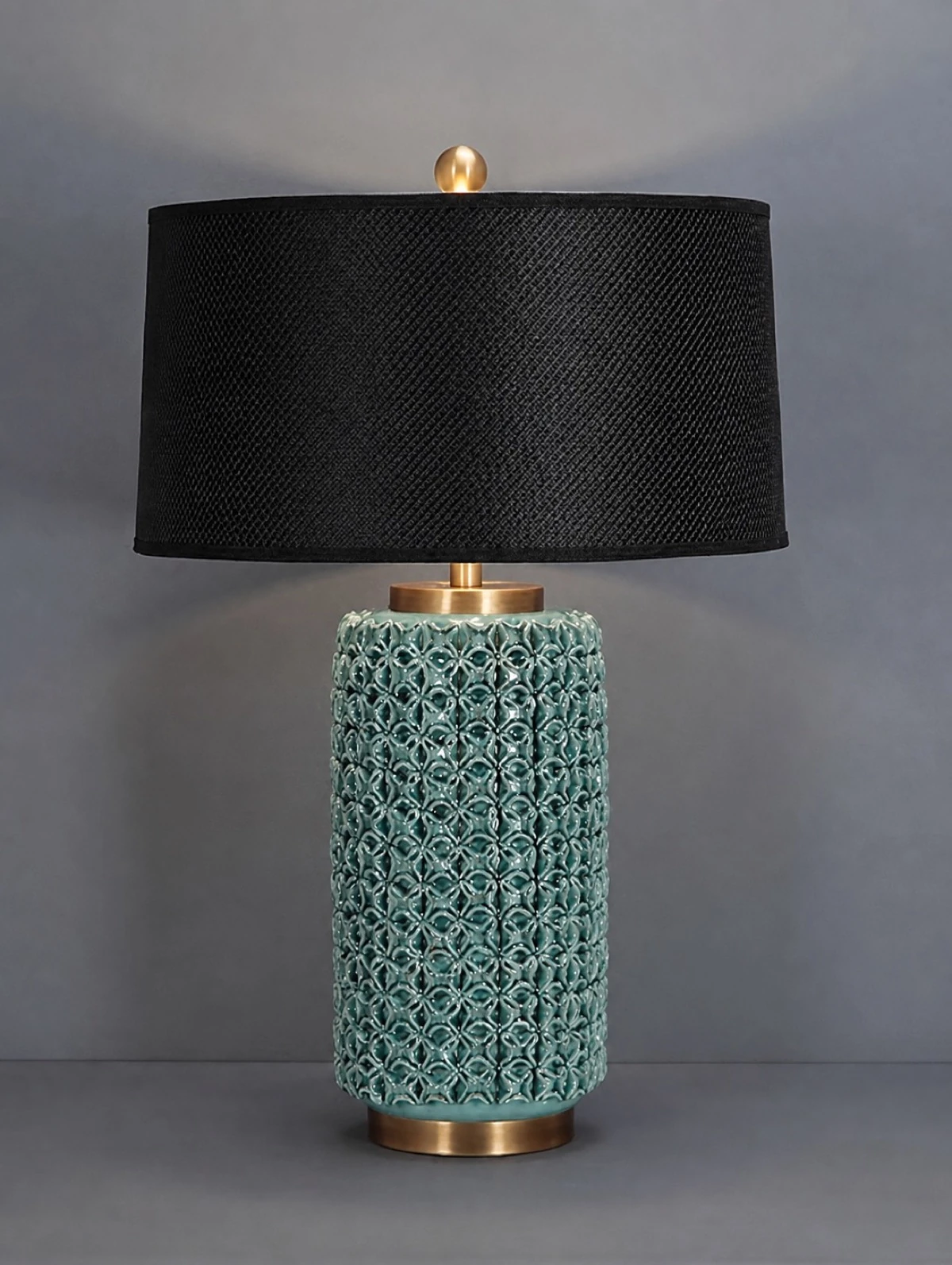 Green Patterned Lamp with Black Shade