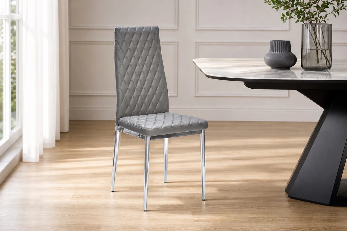 Grey PU Leather Dining Chairs, Set of 4