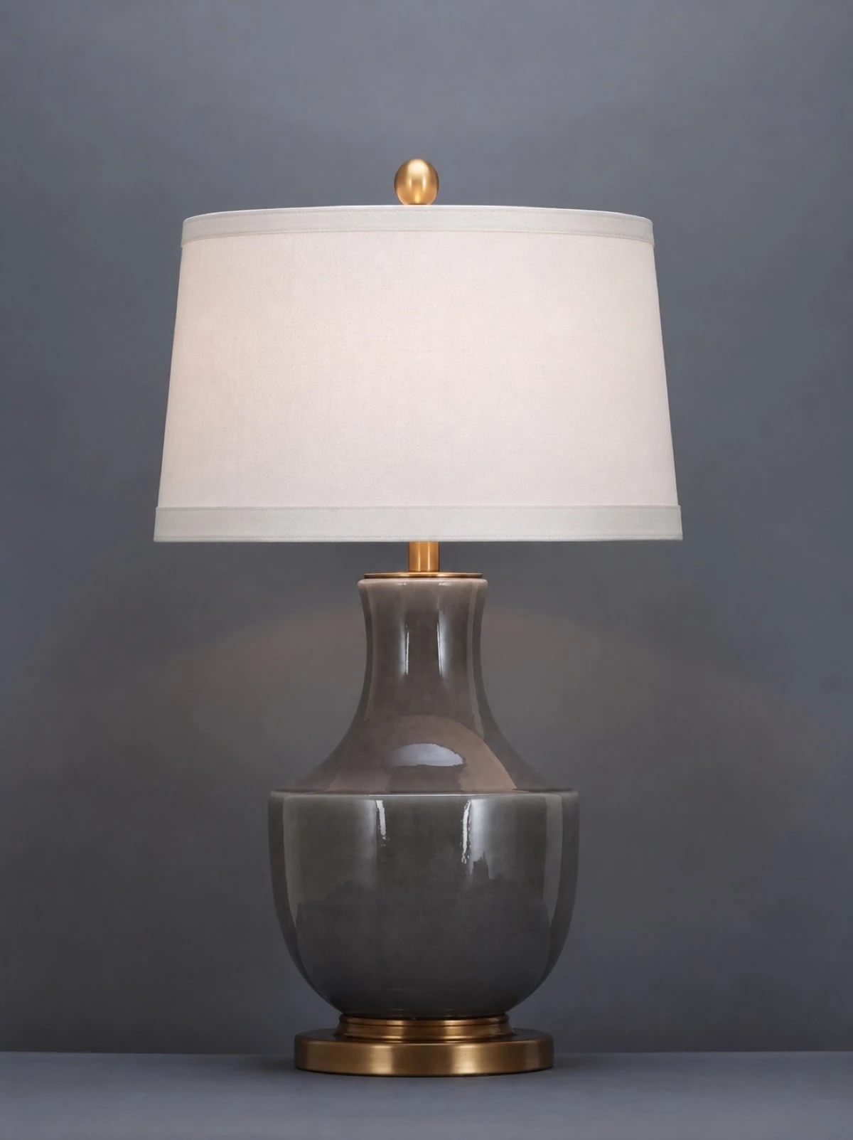 Grey Urn Table Lamp with Brass Base