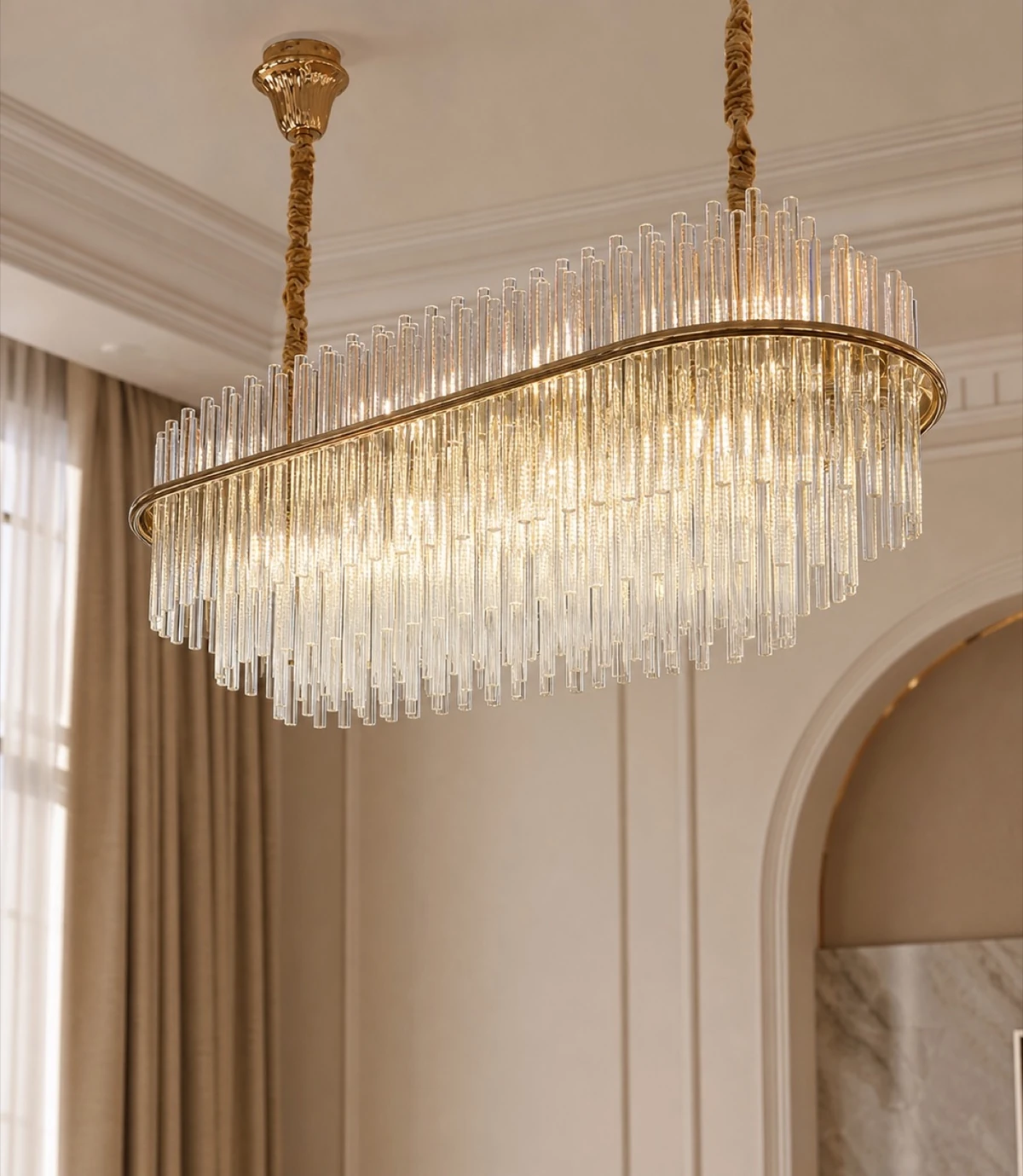 Iridescent Crystal Oval Chandelier 100cm