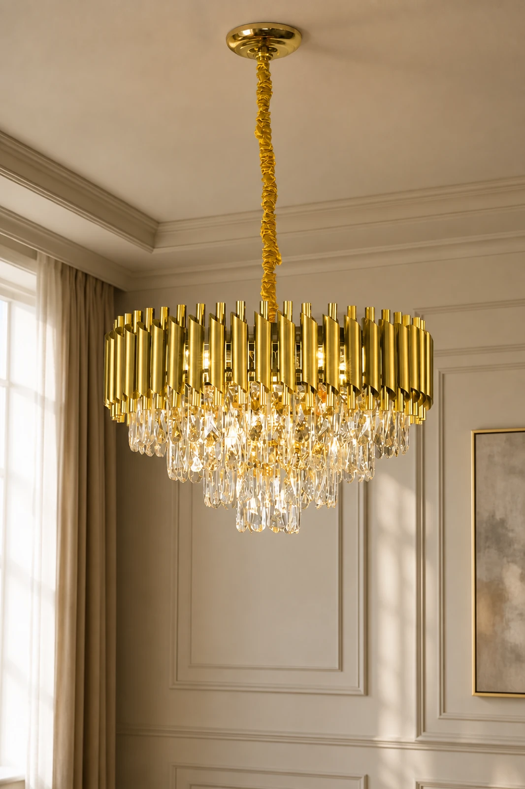 Large Gold Tiered Crystal Chandelier 55cm