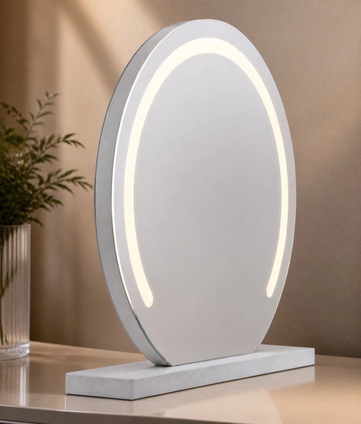LED Ring Mirror Light Silver
