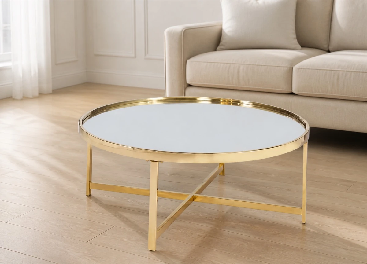 Mirrored Top Coffee Table with Gold Frame
