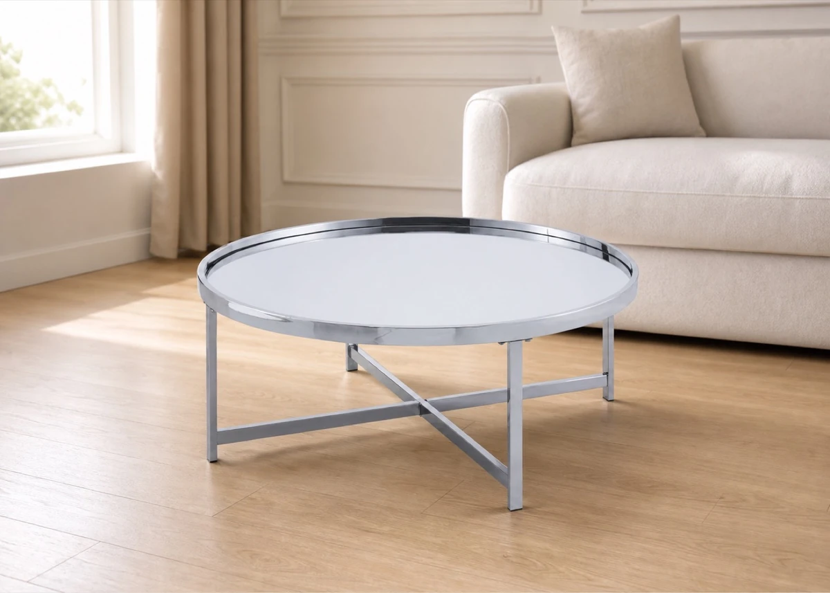 Mirrored Top Coffee Table with Silver Frame