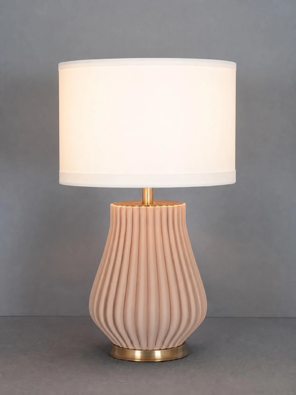 Pink Ribbed Table Lamp with Gold Base