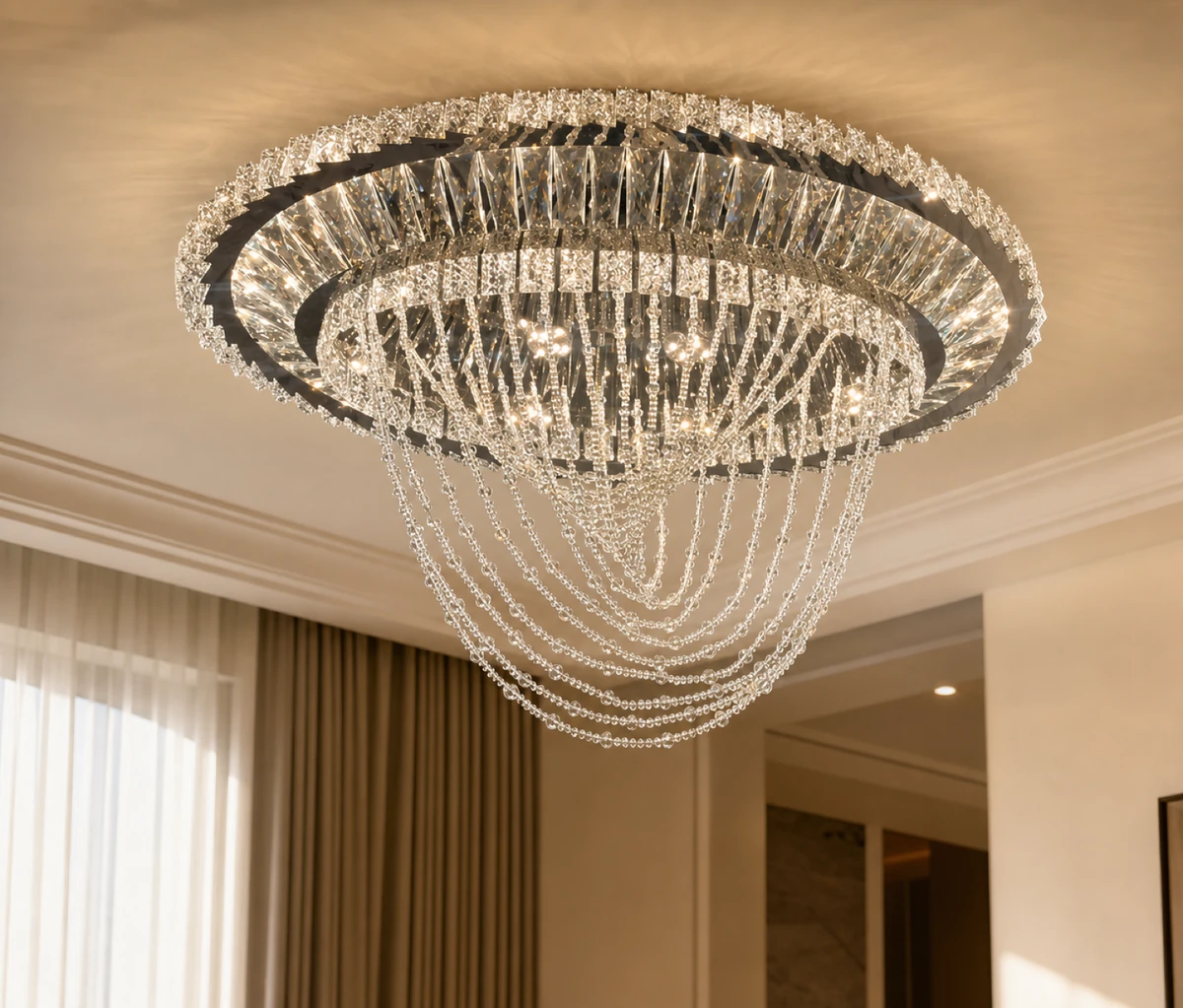 Round Waterfall Crystal Chandelier