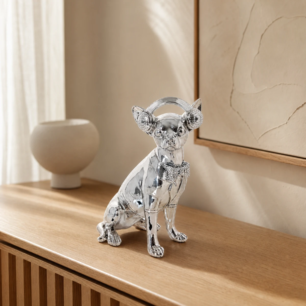 Silver Chihuahua with Headphones