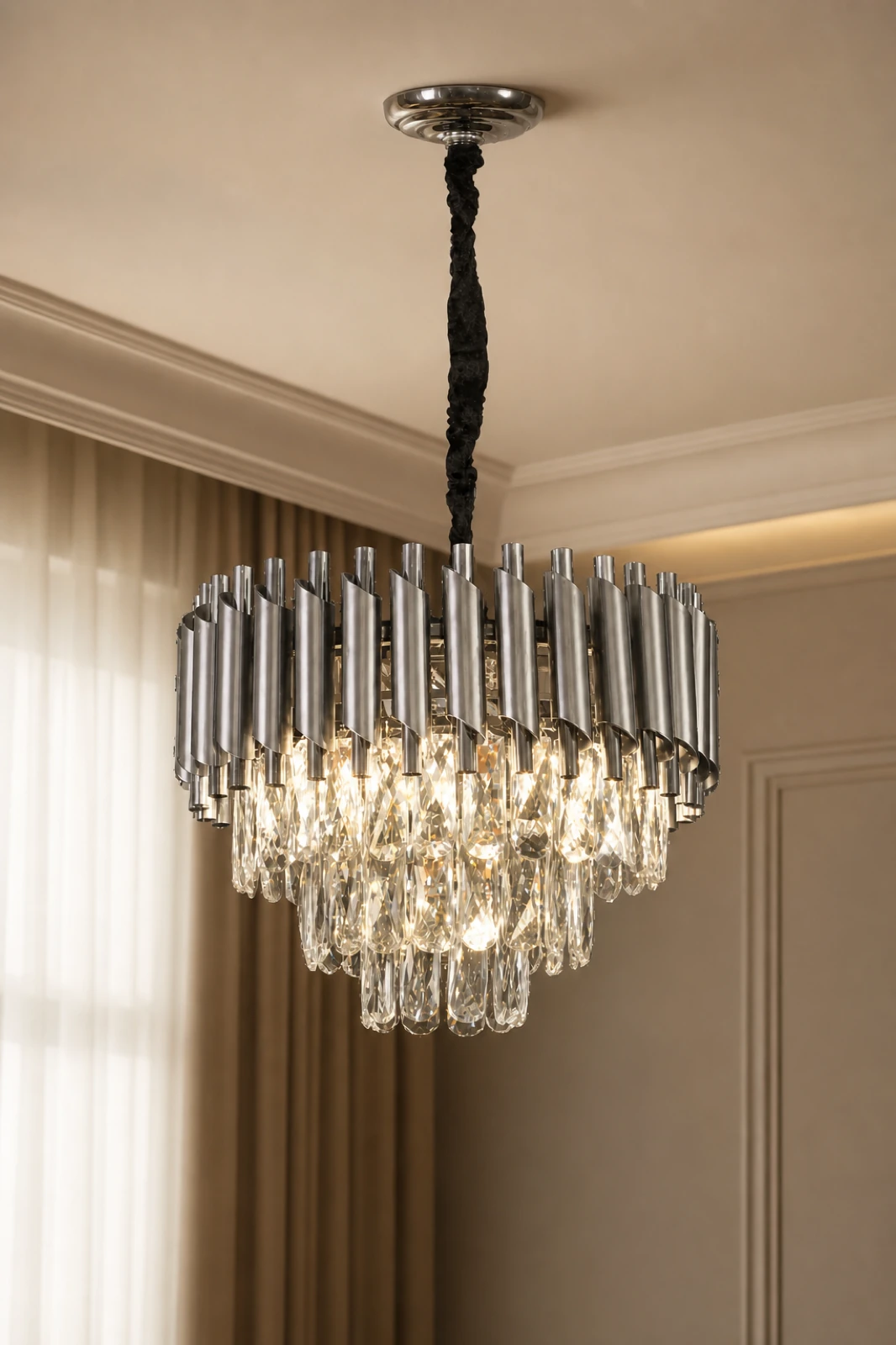 Silver Tiered Crystal Chandelier 40cm