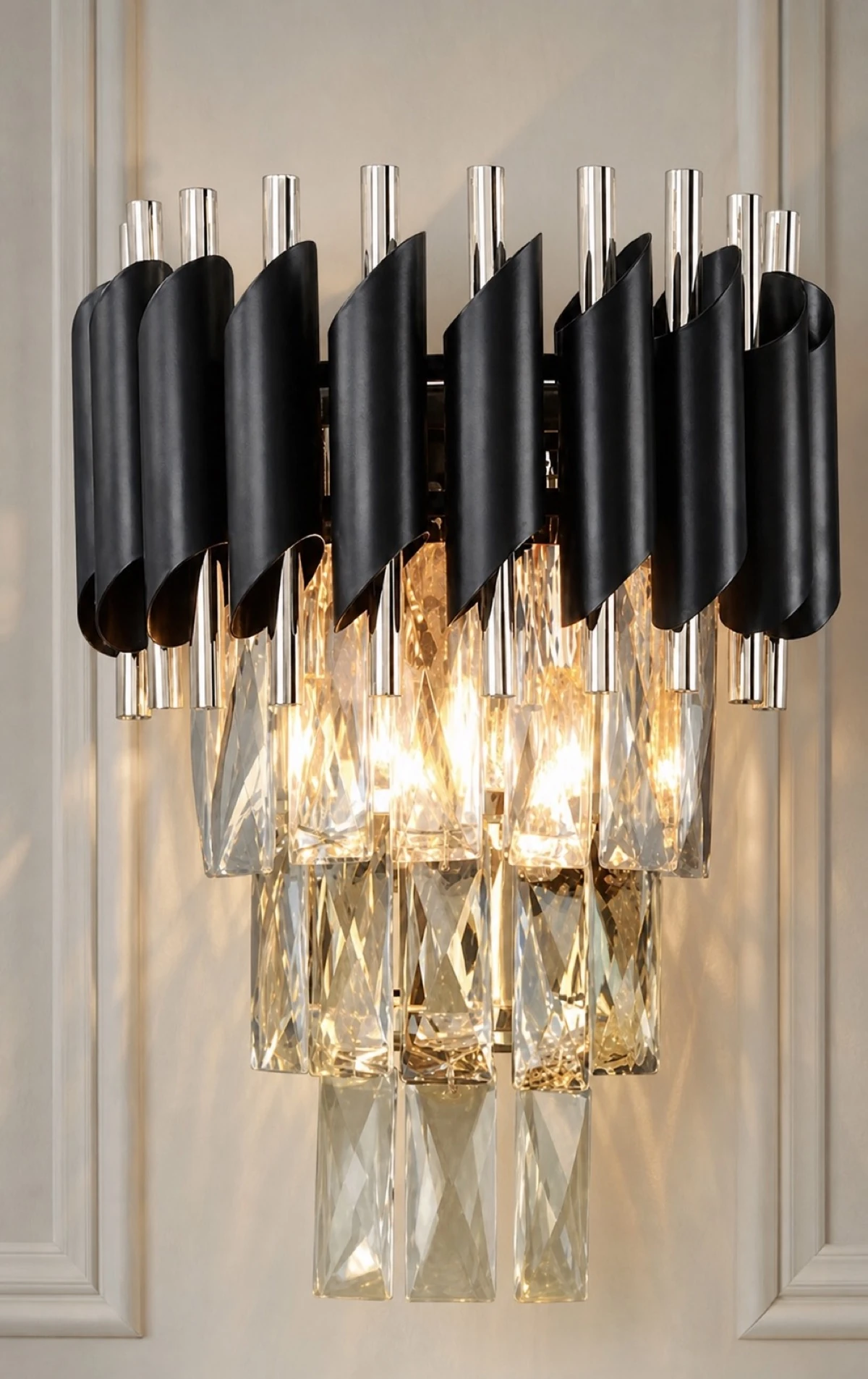 Silver Tiered Crystal Wall Light