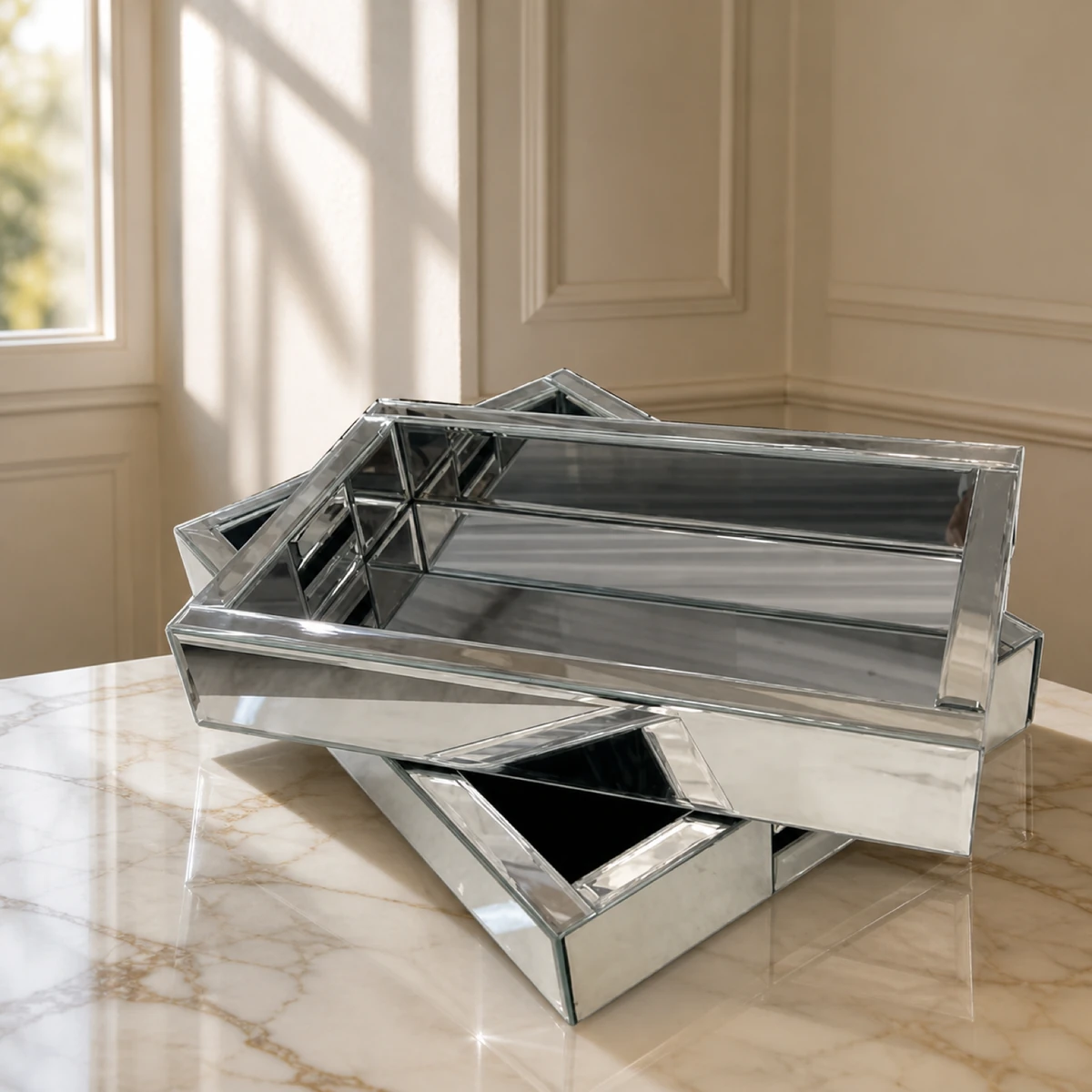 Mirrored Rectangular Tea Tray