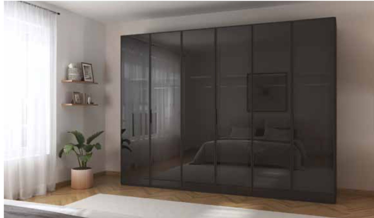 Fifty Hinged Door Wardrobe, Grey Glass Frame